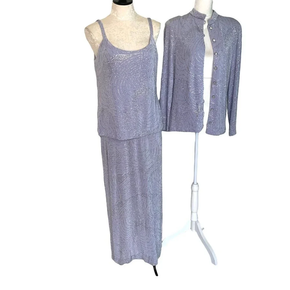 Huey Waltzer For Saks Fifth Avenue Maxi Dress Jacket Size 12 Vintage Embellished